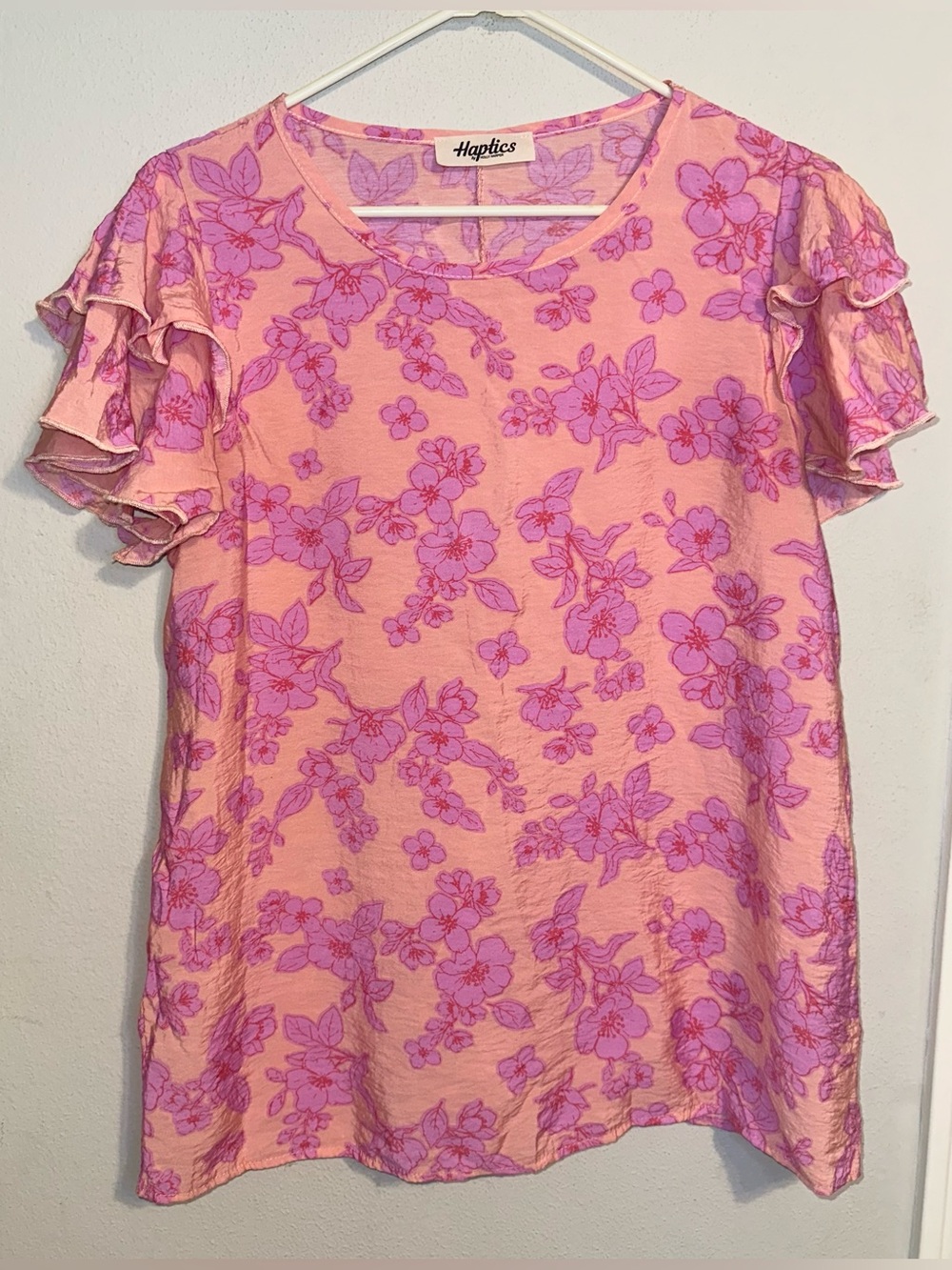 Haptics Pink Floral Ruffle Sleeve Top